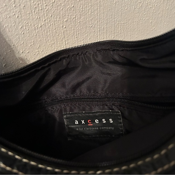 AXCESS by Liz Claiborne vegan black w silver hardware shoulder bag. 9x14” - Picture 4 of 6